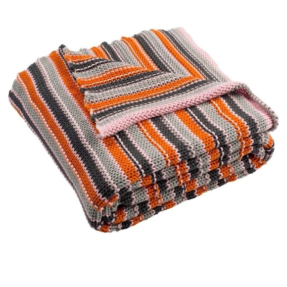 SAFAVIEH NWT Candy Stripe Knit Throw Blanket Style THR195A-5060 orange pink grey - Picture 1 of 8